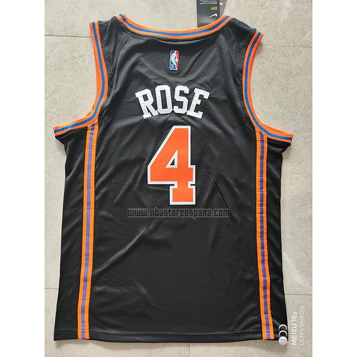 Camiseta New York Knicks Derrick Rose NO 4 Ciudad 2021-22 Negro